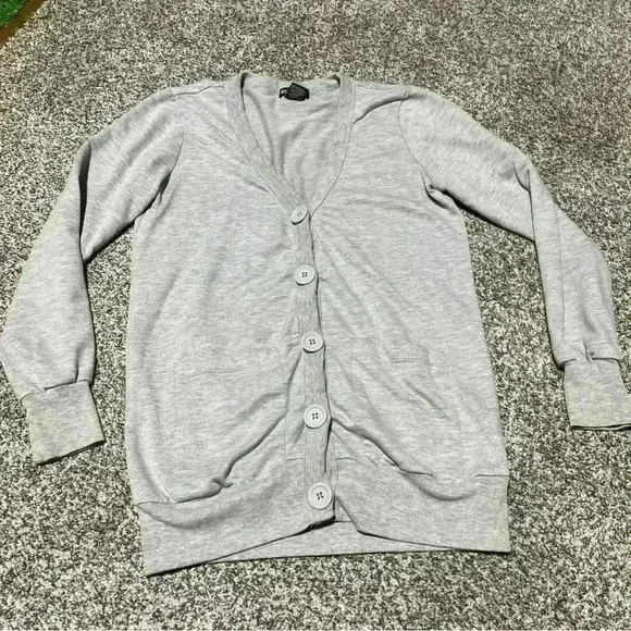 miss chievous womens Medium open front cardigan Pockets Gray Note - Picture 1 of 7